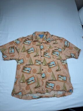 Men's Bermuda Bay Hawaii postcard Print SILK 2X Short-Sleeve Button-Down Shirt